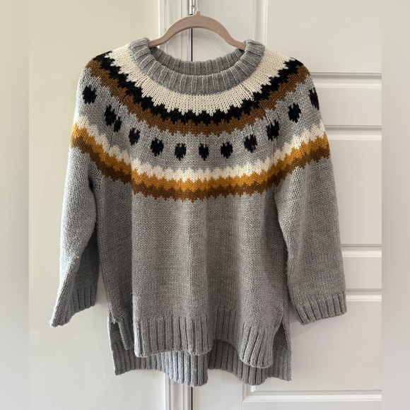Gray H&M Cabin Fair Isle cropped crewneck sweater Medium Gray Cream Brown - Picture 1 of 7